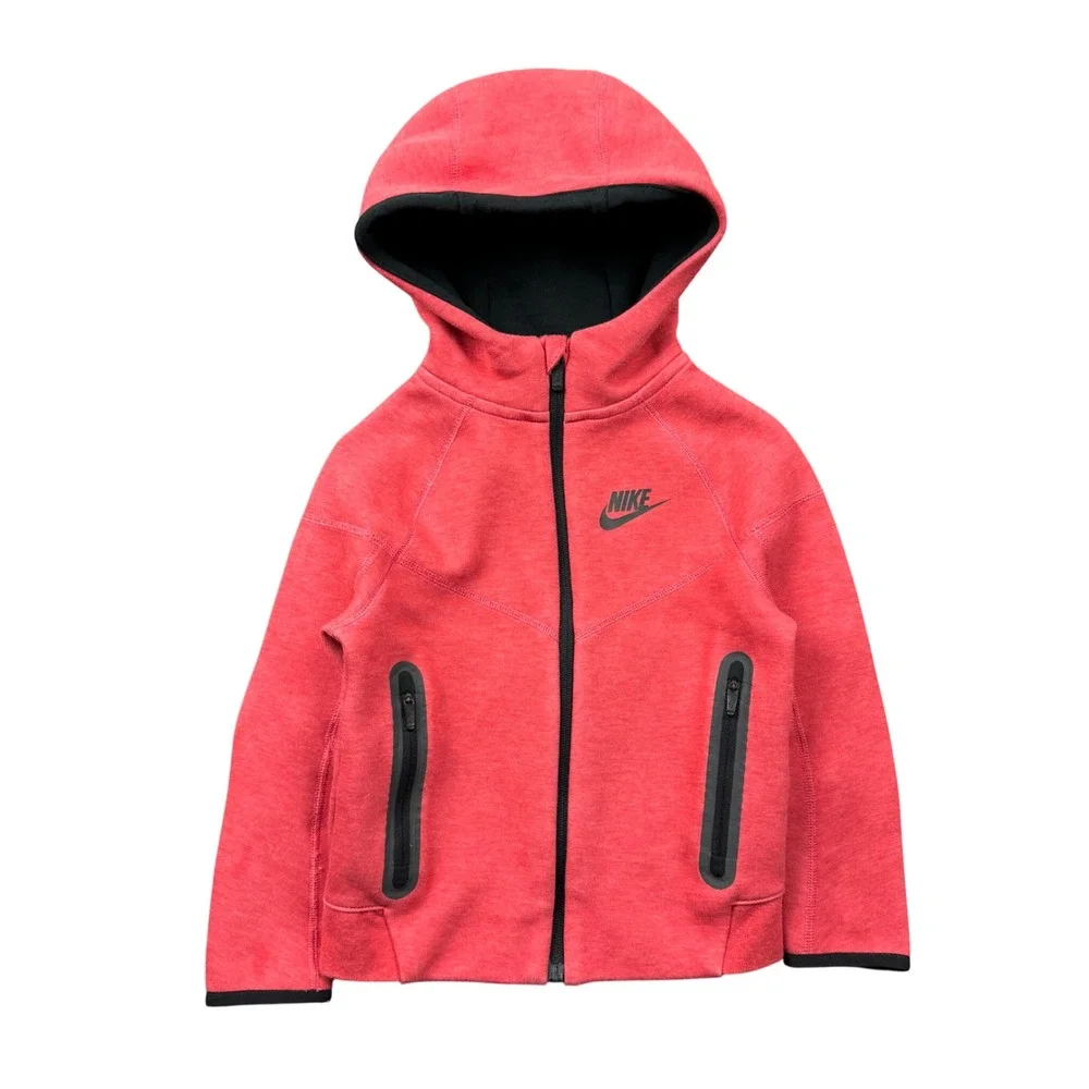 Nike Tech Fleece Kids 5 S 4-5 YRS Full Zip Hoodie Red Black Sportswear Athletic